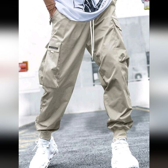 Manfinity EMRG Men Letter Graphic Flap Pocket Drawstring Waist Cargo Pants XXL - Picture 4 of 5